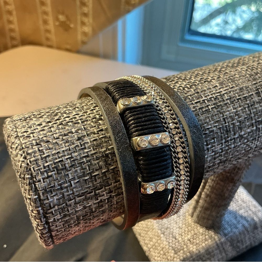 Elegant Black and Silver Faux Leather Bracelet